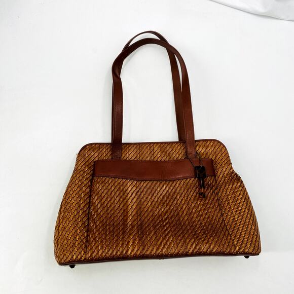 Fossil brown straw weaved vintage bag - Picture 2 of 9